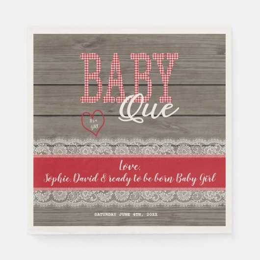 Rustic Red Gingham Wood Boy Baby shower BBQ Servetten (Voorkant)