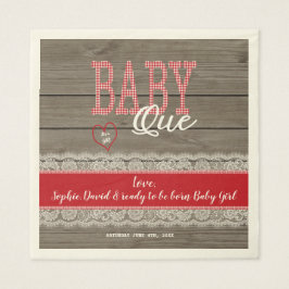 Rustic Red Gingham Wood Boy Baby shower BBQ Servetten