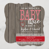 Rustic Red Gingham Wood Girl Baby shower BBQ Kaart (Voorkant / Achterkant)