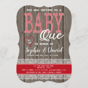 Rustic Red Gingham Wood Girl Baby shower BBQ Kaart