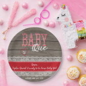Rustic Red Gingham Wood Girl Baby shower BBQ Papieren Bordje (Feest)