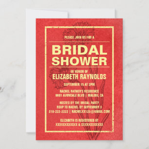 Rustic Red & Gold Bridal Shower-uitnodigingen Kaart