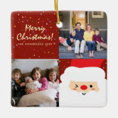 Rustic Red & Gold Kerstkerstkerstkerstman en famil Keramisch Ornament (Voorkant)