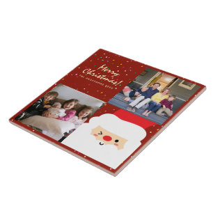 Rustic Red & Gold Kerstkerstkerstkerstman en famil Tegeltje