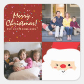 Rustic Red & Gold Kerstkerstkerstkerstman en famil Vierkante Sticker (Voorkant)