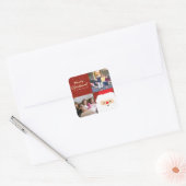 Rustic Red & Gold Kerstkerstkerstkerstman en famil Vierkante Sticker (Envelop)