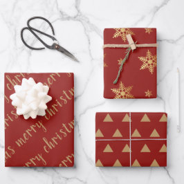 Rustic Red Gold Merry kerstsnowflake Inpakpapier Vel