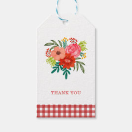 Rustic Red & Green Floral Christmas Thank You Cadeaulabel