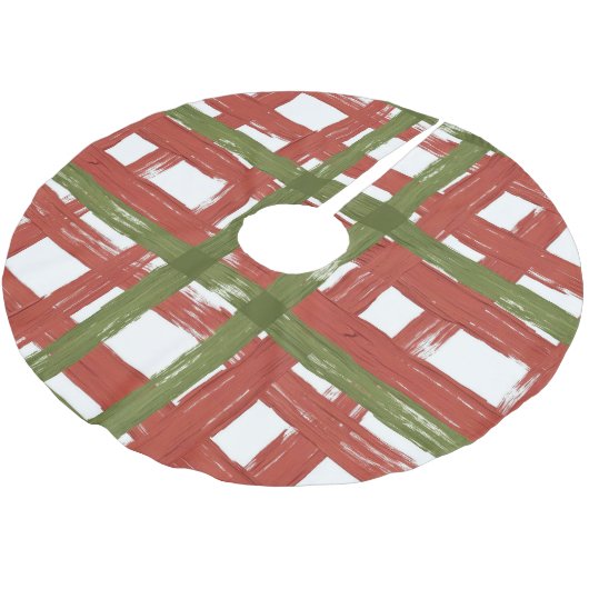 Rustic Red & Green on Winter White Kerstboom Rok (Gekanteld)