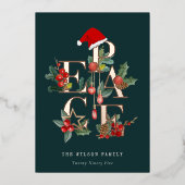 Rustic Red Green Photo Peace-kerstval Folie Feestdagenkaart (Voorkant)