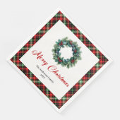 Rustic Red Green Plaid Christmas Wreath Napkins Servet (Hoek)
