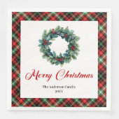 Rustic Red Green Plaid Christmas Wreath Napkins Servet (Voorkant)