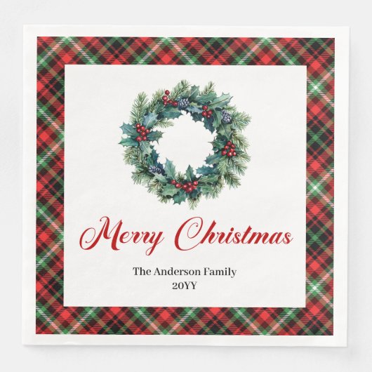 Rustic Red Green Plaid Christmas Wreath Napkins Servet (Voorkant)