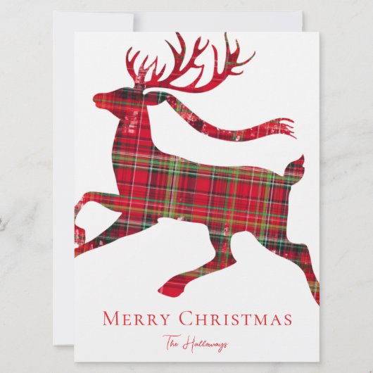 Rustic Red Green Plaid Deer Holiday Photo Card Feestdagenkaart (Voorkant)