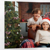 Rustic Red/Green Plaid Merry Christmas 4-Photo Drieluik Kaart (Binnenzijde eerst)