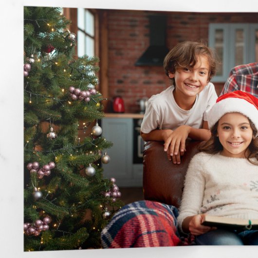 Rustic Red/Green Plaid Merry Christmas 4-Photo Drieluik Kaart (Binnenzijde eerst)