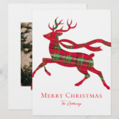 Rustic Red Green Plaid Reindeer Holiday Photo Card Feestdagenkaart (Voorkant / Achterkant)