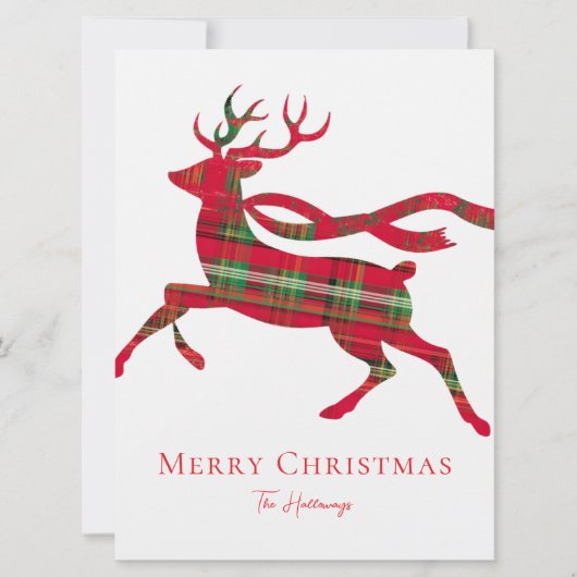 Rustic Red Green Plaid Reindeer Holiday Photo Card Feestdagenkaart (Voorkant)