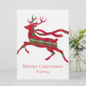 Rustic Red Green Plaid Reindeer Holiday Photo Card Feestdagenkaart (Staand voorkant)