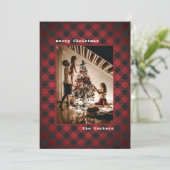 Rustic Red Green Wood & Pset Photo met kerstmis Feestdagenkaart (Staand voorkant)