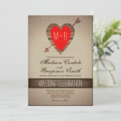 Rustic Red Heart Arrow Country Wedding Invites Kaart (Staand voorkant)