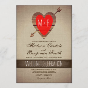 Rustic Red Heart Arrow Country Wedding Invites Kaart