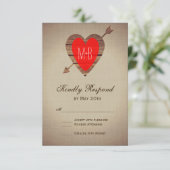 Rustic Red Heart Arrow Wedding RSVP-kaarten RSVP Kaartje (Staand voorkant)