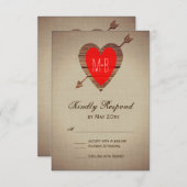Rustic Red Heart Arrow Wedding RSVP-kaarten RSVP Kaartje (Voorkant / Achterkant)