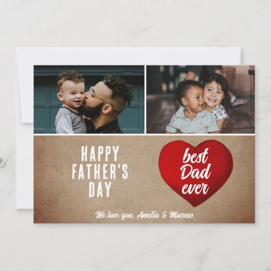 Rustic Red Heart Beste vader ooit papa 2 Foto Kaart (Voorkant)