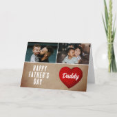 Rustic Red Heart Happy Vaderdag Dad 2 Foto Kaart (Voorkant)
