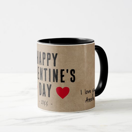 Rustic Red Hearts Happy Valentine's Day Boyvriend Mok (Voorkant rechts)