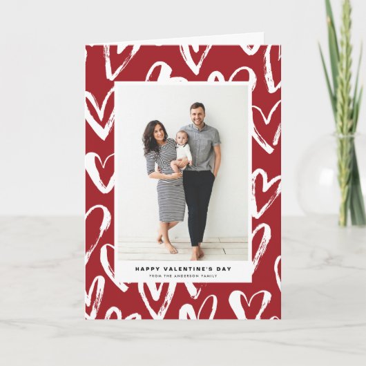 Rustic Red Hearts Pattern Happy Valentine's Day Feestdagen Kaart (Voorkant)
