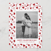 Rustic Red Hearts Pattern One Photo Valentines Day Feestdagenkaart (Voorkant / Achterkant)