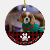 Rustic Red heeft de eerste kerstfoto van Dog gecon Keramisch Ornament (Voorkant)