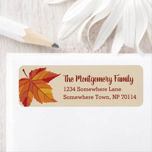 Rustic Red Herfst Leaf & Family Name Etiket (Insitu)