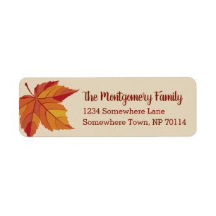 Rustic Red Herfst Leaf & Family Name Etiket
