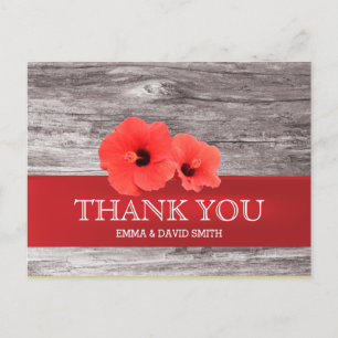 Rustic Red Hibiscus Wood Achtergrond Dank u Briefkaart
