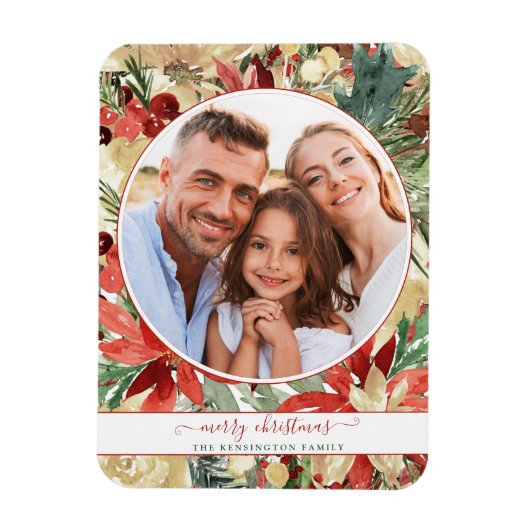 Rustic Red Holiday Floral kerstfoto Magnet Magneet (Verticaal)