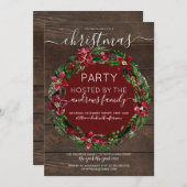 Rustic Red Holly Floral Wreath Wood Kerstmis Kaart (Voorkant / Achterkant)
