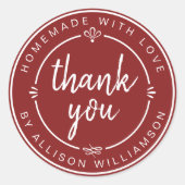 Rustic Red Homemade Thank You Ronde Sticker (Voorkant)