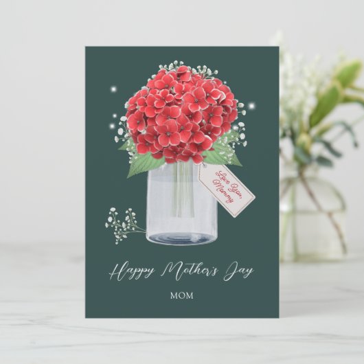 Rustic Red Hydrangea Flower Happy Moederdag Kaart (Staand voorkant)