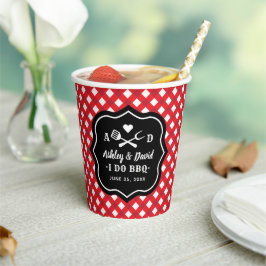 Rustic Red I Do BBQ Aangepaste Trouw Monogram Papieren Bekers