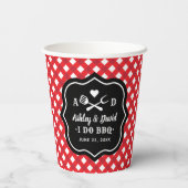 Rustic Red I Do BBQ Aangepaste Trouw Monogram Papieren Bekers (Achterkant)