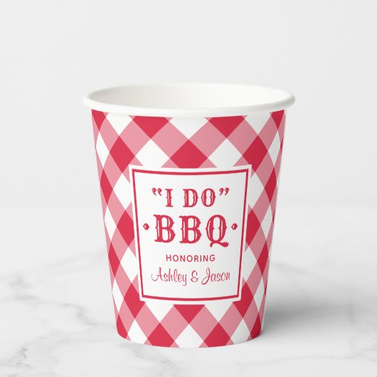 Rustic Red I Do BBQ Custom Wedding Monogram Papieren Bekers (Achterkant)