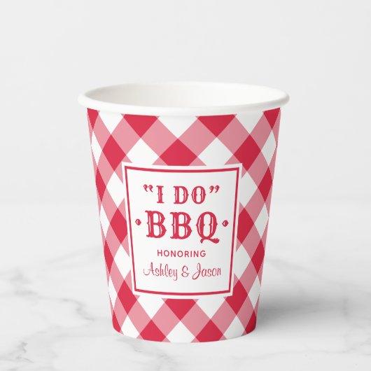Rustic Red I Do BBQ Custom Wedding Monogram Papieren Bekers (Voorkant)
