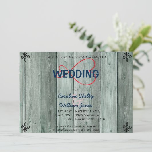 Rustic Red Infinity Heart Uitnodiging voor een bru (Staand voorkant)