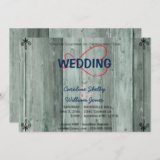 Rustic Red Infinity Heart Uitnodiging voor een bru (Voorkant / Achterkant)