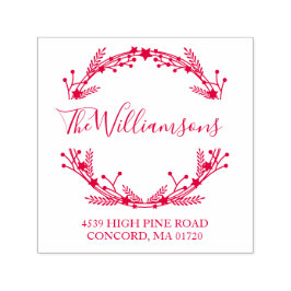 Rustic Red Kerstmis — Wreatnaam retouradres Zelfinktende Stempel