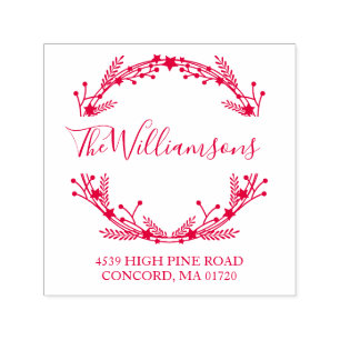 Rustic Red Kerstmis — Wreatnaam retouradres Zelfinktende Stempel