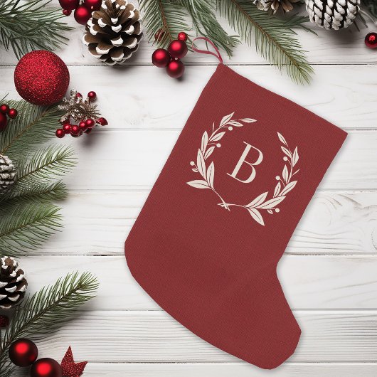 Rustic Red Laurel Wreath Monogram Kleine Kerstsok